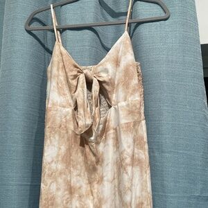 Cream & Mauve Tie Die Strappy midi dress w Slit